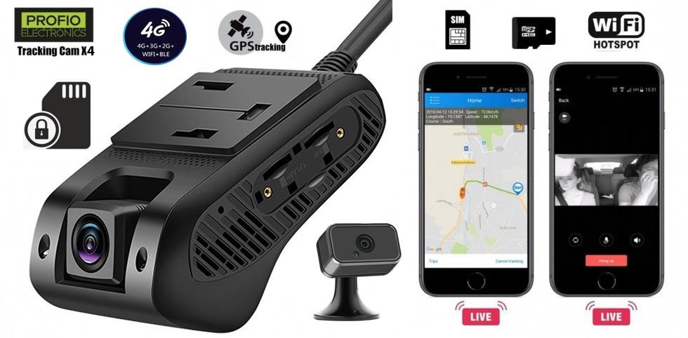 Profio X4 - Cloud kamera do auta duální 4G / Wifi se vzdáleným monitorováním GPS + kamery